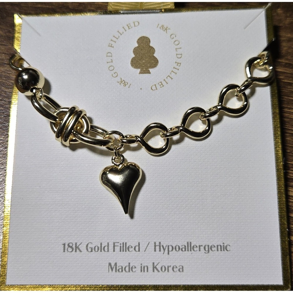 Heart Charm Infintiy Link Gold Filled Bracelet 18K Gold Filled hypoallergenic